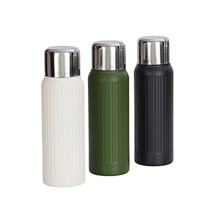 500 ml double wall stainless steel vacuum flask with push button stopper and s/s cover